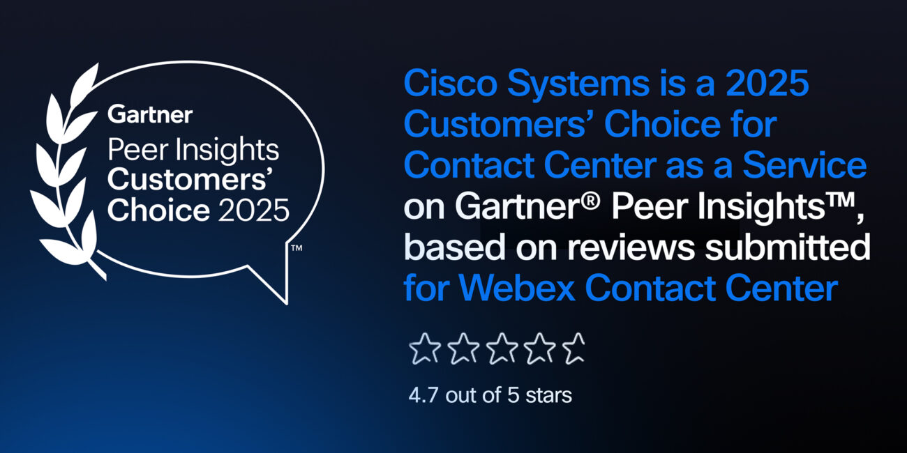 Cisco Systems is a 2025 Customers’ Choice for Contact Center as a Service on Gartner Peer Insights™